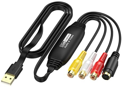 MENDUNER VHS Till Digital Converter, USB 2.0 Video Capture Card 1080P / 30fps, AV Till USB & S Video Adapter, Convert VHS VCR DVD Hi8 Tapes Digital
