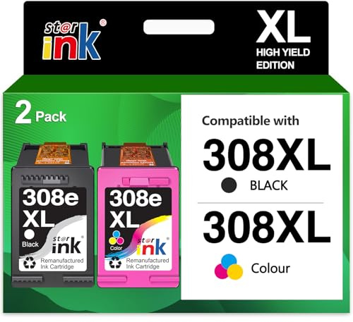 Starink 308XL Cartucce d'inchiostro Compatibili con Cartucce HP 308 XL per Stampanti Envy 6110e, 6120e, 6122e, 6130e, 6132e, 6520e, 6530e, 6532e,Nero Colore Confezione da 2