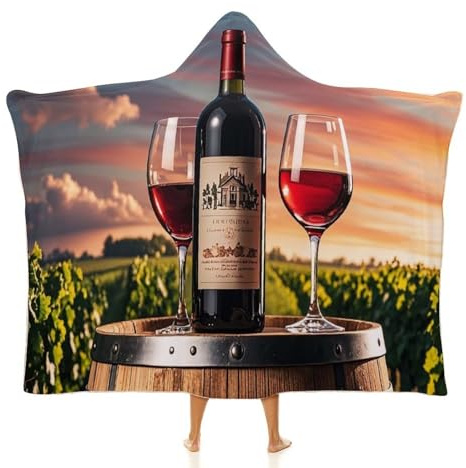 Hooded Blanket Wooden Wine Barrel on Wine Bottle Cozy Poncho Cape Blanket Wearable Blankets Soft Hoodie Throw Cloak Wrap 40x50