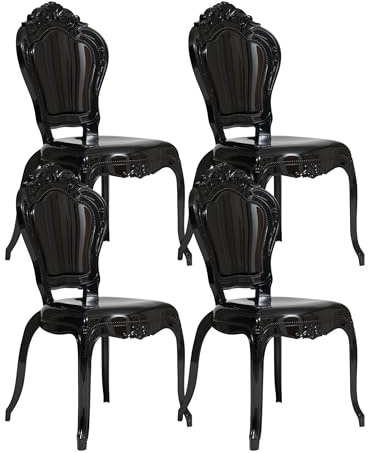 Biscottini Set med 4 barockstolar i svart polykarbonat – fåtölj med kristalleffekt – moderna plaststolar Louis XV – elegant stol för matsal, kök, vardagsrum, restaurang