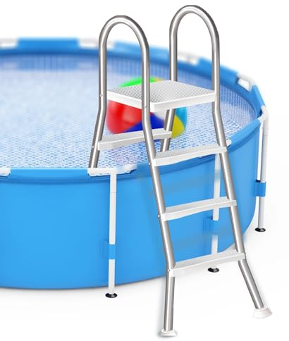 Errzom Escalera para Piscina Elevada de 135 cm, Escalones En Forma de A de Acero Inoxidable 304 con Plataforma de Salto, Doble Cara y Resistentes a Oxidación,110cm