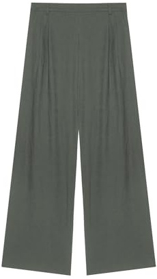 YAMAMAY - Pantalone Palazzo Morbido con Tasche Laterali, Donna, Linen Viscose, Verde Militare, monocromo