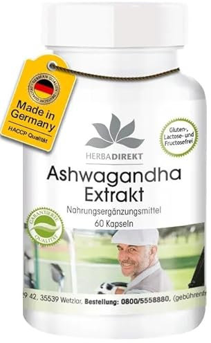 Estratto di Ashwagandha polvere in capsule 500mg - 60 capsule - Almeno 5% di witanolide | HERBADIREKT by Warnke Vitalstoffe - Qualità da farmacia tedesca