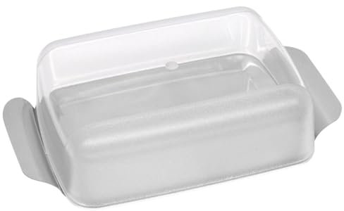 Fackelmann 47355 Beurrier, beurrier avec couvercle, boîte pour beurre, Plastique, Acier inoxydable, Argenté, 17 x 11 cm