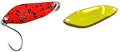 FTM Spoon Strike 2, 1g - Blinker zum Spinnfischen auf Forelle, Forellenblinker zum Angeln am Forellensee, Forellenköder, Farbe:rot/gelb Glitter Black