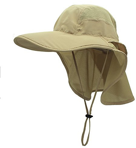 Sun Hat Men & Women UPF 50+ Mesh Summer Protection Outdoor UV Cap with Neck Flap Breathable Packable Hunting Fishing Beach Hat Khaki