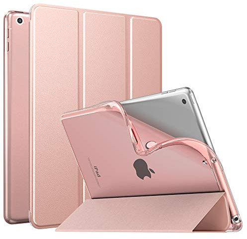 MoKo Hülle Kompatibel mit Neu iPad 9./8./7. Generation (2021/2020/2019), iPad 10,2 Zoll Hülle mit Ständer, TPU Transluzent Matt Rückseite Cover mit Auto Schlaf/Aufwach Funktion, Roségold