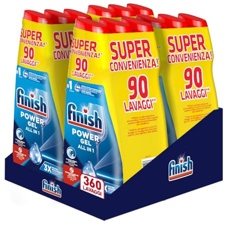 Finish Powergel Spülmaschinengel, flüssig, Mehrzweck, Fettlösekraft, Fresh, 360 Waschgänge, 12 Packungen für 30 Waschgänge.