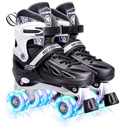 METROLLER Roller Skates for Girls Ages 5-8 8-12 and Boys Teens, Adjustable 4 Sizes for Kids Toddler Rollerskates with Light up Wheels, for Youth Women and Men