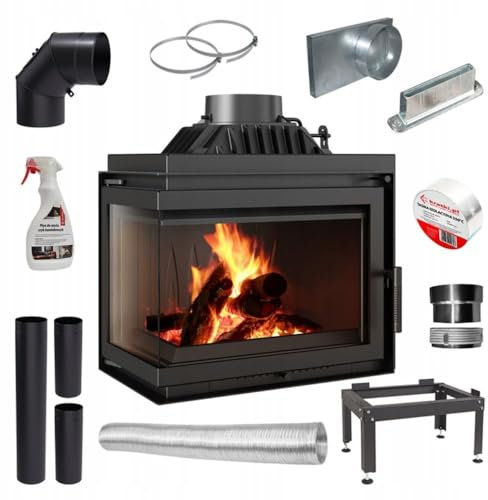 KRATKI Einfacher holzbefeuerter Kamineinsatz Lufteinlass BImSchV 2-konform 8 kW Thermischer Wirkungsgrad 75% Abgasauslass fi 200 mm dekorative Glasscheibe aus Gusseisen RightPlus Zubehör