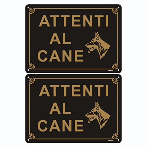 Andchi 2 pezzi Attenti al Cane Catelle Resistente UV Cartello Alluminio 20x30cm Facile da Installare, Adatti per Esterno