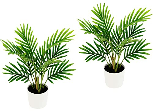 Flair Flower Phoenix Palm tropisk konstgjord växt mini liten Areca design växt med plastkruka grön växt Arekapalm konstgjord palm inomhuspalm för kontor hus vardagsrum hotell, 30 cm