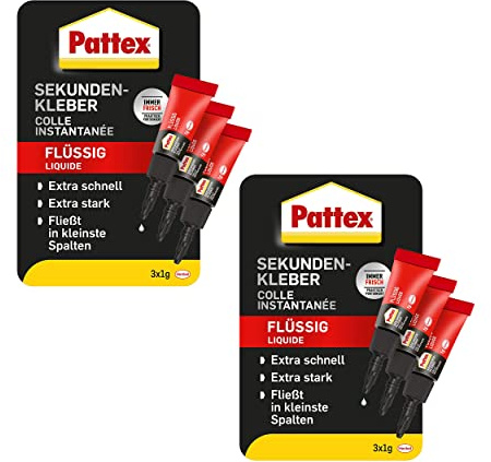 Pattex istantanea Mini Trio, 6 pratici tubetti da 1 g ciascuno, supercolla Lavabile in lavastoviglie, Colla liquida incolore ad Asciugatura Rapida, 9H PSMT3X ST