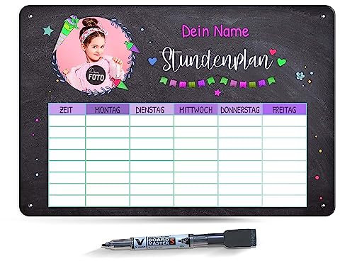 PR Print Royal Abwischbarer Stundenplan magnetisch inkl. Stift - Tafel - mit Foto und Name personalisierbar - Einschulungsgeschenk - Geschenk zum Schulanfang - Metallschild A4 mit abwischbarem Stift