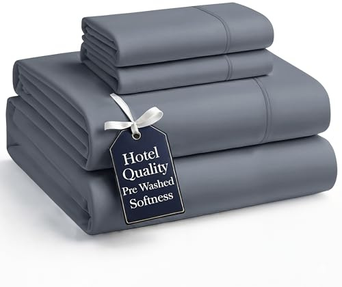 Casa Platino 4Piece Charcoal Microfiber King Sheet Set, Pre-Washed Ultra Soft, Breathable, Deep Pockets - Bed Linen Set