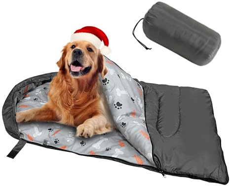 GeerDuo Dog Sleeping Bag Waterproof Warm Packable Dog Bed Mat with Storage Bag for Indoor Outdoor Travel Camping Hiking Backpacking (Grey)