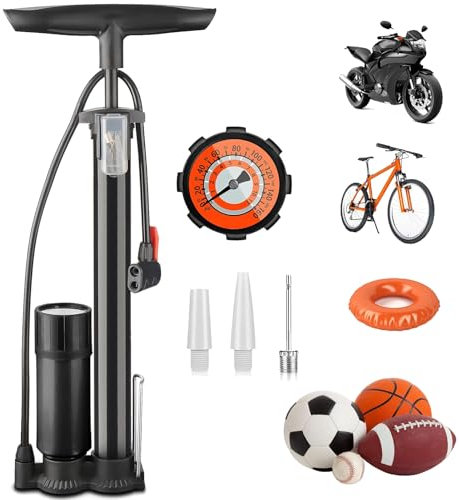 Taeku Fahrradpumpe, Multifunktionale 160 Psi Luftpumpe Tragbare Rahmenpumpen Standluftpumpe Fahrrad Fußpumpen Handpumpe Alle Ventilarten für Rennrad MTB (Manometer)