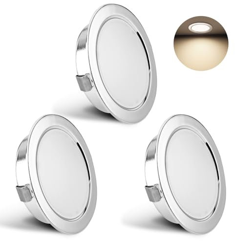 YindaLux 3er Set LED Einbaustrahler 230V 3W 4000K Neutralweiß, Ultra Flach 300LM Bohrloch 55-58mm und 15mm Flache, IP44 Möbeleinbauleuchte für Spiegelschrank, Chrom