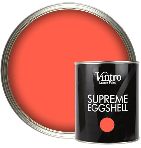 Vintro Paint Coral Red Eggshell for Walls, Wood, Trim | Satin Furniture Paint | Interior & Exterior Use | 1 Litre (Matisse Coral)