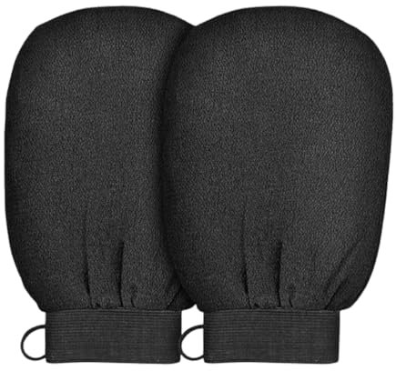 JchEnye 2 Stück Peeling-Handschuhe, Peeling-Handschuhe Körper, effektives Peeling, abgestorbene Haut, sanfte Haut durch Tiefen-Peeling, Unisex, Schwarz