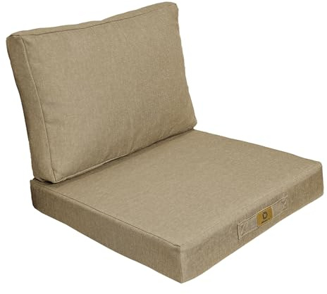 Déco Arts - Coussin Fauteuil Jardin & Galette Chaise 50x50 Beige - Lot 2 (Assise + Dossier) Déhoussable Effet Lin - Coussin Extérieur Salon Terrasse Palette Véranda Imperméable