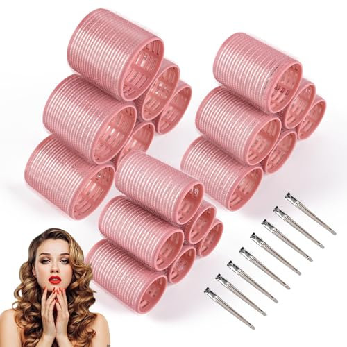 wetore Juego de 26 rulos térmicos de cerámica para el cabello, rizadores de pelo para cabello largo, mediano y corto, rodillos de pelo jumbo autoagarre con clips para mujer (18 rodillos + 8 clips de
