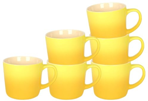 Argon Tableware Yellow Ombre Coffee Mug 330ml - Pack of 6 - New Bone China Tea Mug, Vegan Friendly Ceramic Cup, Glazed Stoneware Style Drinkware, Microwave Dishwasher Safe