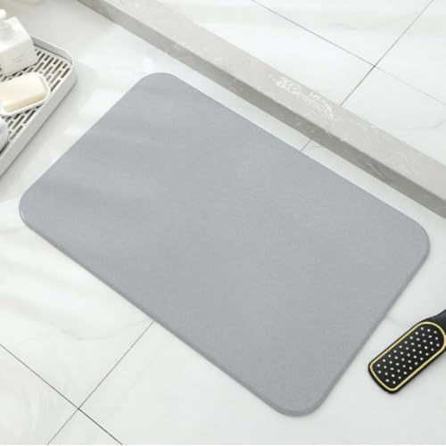 Stone Bath Mat Quick Dry, Diatomaceous Earth Bath Mat Non Slip Absorbent Floor Mat, Diatomite Stone Drying Mat for Bathroom Comes with Non-slip Pad and Sandpaper (Light Gray, 24 x 15.5 x 0.4)