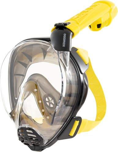 Cressi dal 1946-Komodo Full Face Maschera Integrale Dry da Snorkeling Visione a 180°-CO2 Sicuro-Silicone 100% Anti Appannamento-Snorkel Laterale-Cinghie Elastiche Regolabili-Nero/Giallo-M/L