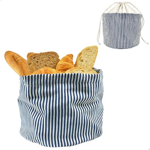Bolsa Pan Tela, Panera Plegable con Cordón, Reutilizable Bolsas de Pan de Algodón para Pans, Bollería, Frutas o Verduras, Conservar la Frescura, 22 x 18cm