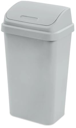 13 Gallon Kitchen Trash Can with Swing Top Lid, Light Gray Plastic Garbage Bin for Home, Office,Kitchen & Dining Room Use