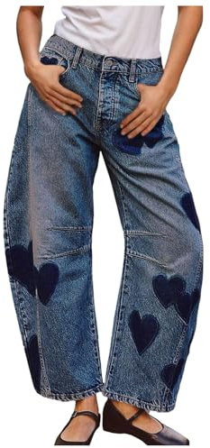 Barrel jeans damer fashionabla ankelbyxor med hjärttryck i avslappnad boyfriend stil mjuk denim 2026