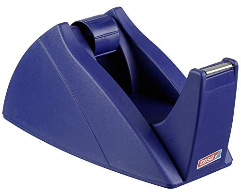 tesa Easy Cut Tischabroller - Nachfüllbarer, standfester Klebeband-Spender für Klebebandrollen bis 33 m x 19 mm - Blau