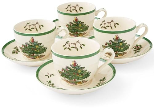 Spode Christmas Tree Teetasse und Untertasse, 4er-Set (mehrfarbig)