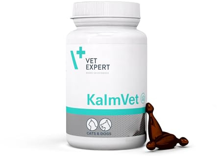 Vet Expert Kalmvet Stress and Anxiety Relief Supplement for Dogs and Cats – Promotes Relaxation with Chamomile, L-Tryptophan, and Valerian Root Extract 60 Twist off Capsules