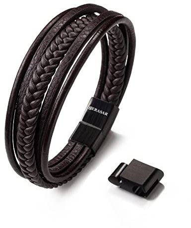 SERASAR Lederarmband Armband Herren Braun 21cm - Herrenarmband Männer Leder Armreif Herrenschmuck Flecht Wickelarmband Kette Armbändchen Men Leather Bracelet Geschenk Ihn