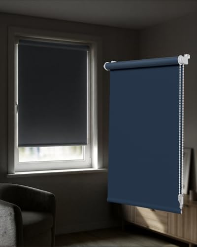 Victoria M. Tenebra Verdunkelungsrollo Klemmfix Rollo Fensterrollo, Sichtschutz, Verdunkelnd, Ohne Bohren inkl. Montagematerial, 35 x 160 cm, Dunkelblau