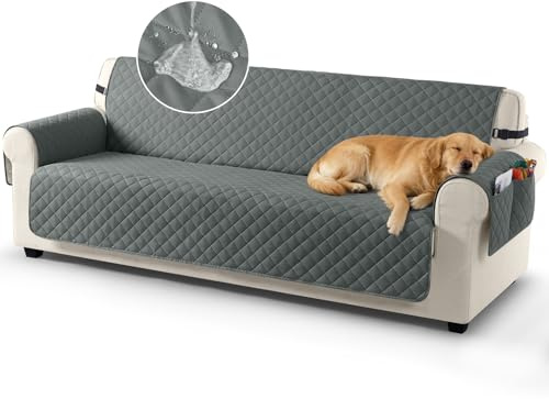 TAOCOCO Sofa Slipcovers 100% Waterproof Sofa Covers 3 Seater,Settee Covers with Storage Pockets,Anti Slip Couch Covers,Washable Sofa Protector for Kids/Dogs/Pets(Dark Grey)