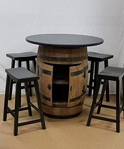 Aunt Molly's Barrels Whiskey Barrel Table Cabinet-36 Table Top-(4) Bar Stools
