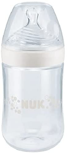 NUK Nature Sense Baby Bottle | 0-6 Months | Temperature Control | Anti-Colic Vent | 150 ml | BPA-Free | Silicone Teat | White | Small