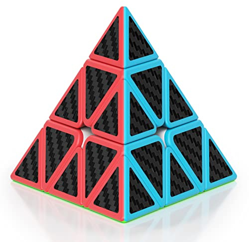 ROXENDA Pyramide Zauberwürfel, 3x3x3 Dreieck Pyramide Speedcube - Kohlefaser Aufkleber mit Lebhaften Farben - noch Schneller als Original Pyramide