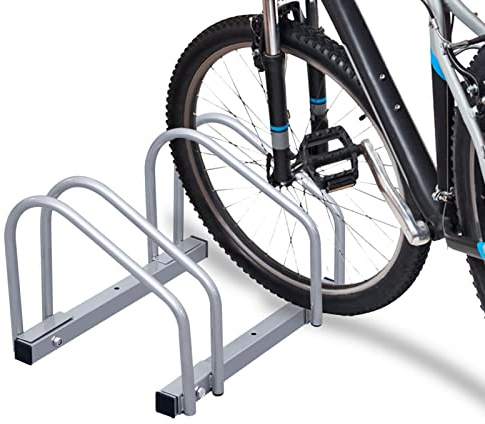 Tubiaz Supporto per Bicicletta per 2 biciclette, Montaggio a pavimento o a parete, adatto per biciclette da 35-55 cm, con Materiale di Montaggio Incluso, Salvaspazio, Argento