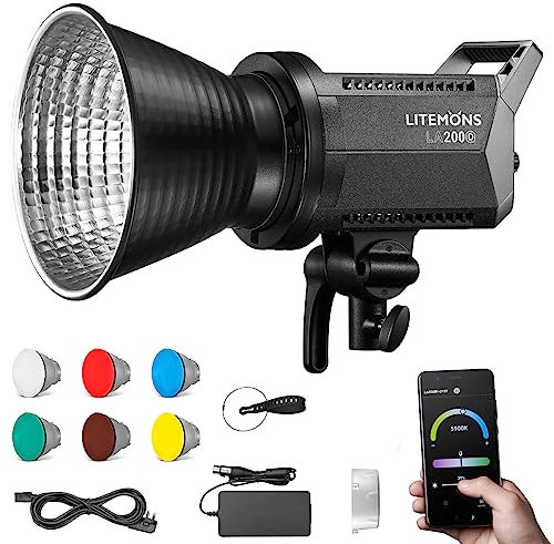 Godox Litemons LA200D 230W LED Luz de Video Continua para Fotografia- 5600K CRI 96+ TLCI 97+,101000lux con 8 Efectos FX Bowens Mount y Control App para Livestreaming, Videomaker, Youtuber, Estudio