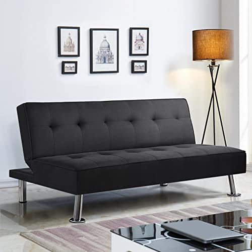 Yaheetech Schlafsofa mit Liegefläche 166,5 cm L × 92 cm B Bettsofa bis 350 kg Belastbar Schlafcouch für Wohnzimmer/Schlafzimmer/Gästezimmer schwarz