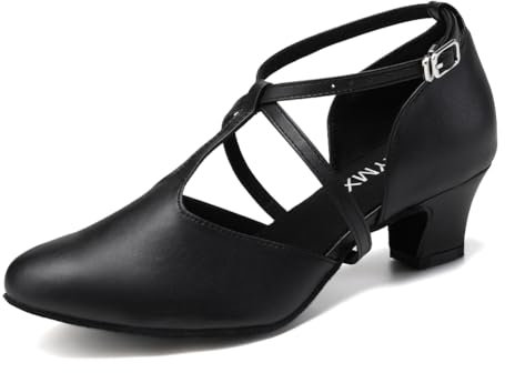 TINRYMX Damen Latin Tanzschuhe Geschlossen Zehen Bequem Salsa Tango Ballsaal Tanzschuhe,L272-Schwarz-4.5CM,39 EU