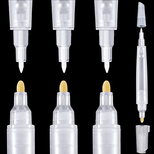 runrayay 6 Pack Refillable Paint Pen, 3Mm & 0.7Mm Double End Empty Acrylic Permanent Marker Clear Markers for Walls Painting Wood Ceramic Metallic Graffiti Paper Drawing