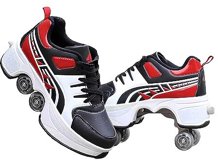 Rollschuhe Schuhe, Kinderschuhe mit Rollen Skate Shoes, 2 in 1 Mehrzweckschuhe Schuhe für Männer Frauen, Casual Deformation Sneakers