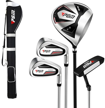 PGM Beginner Golf Clubs Sets OVERSEA for Men 5 Piece Includes Golf Driver, 7 Iron, Sand Wedge, Putter and Lightweight Carry Sunday Club Golf Stand Bag Right Handed