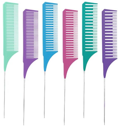 FUIPVGI 6 Stücke Strähnenkamm Neckerei Kämme, Antistatischer Haar Kamm, Strähnenkamm Haarkamm, Schwanzkamm für Friseursalon, Frauen Rattail Comb, für Haare Melieren und Färben Styling (Mehrfarbig)