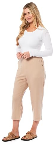 kraftd Womens Capri Trousers Ladies Three-Quarter 3/4 Cropped Pants UK Ladies Stretch Pull-On Trousers Stone